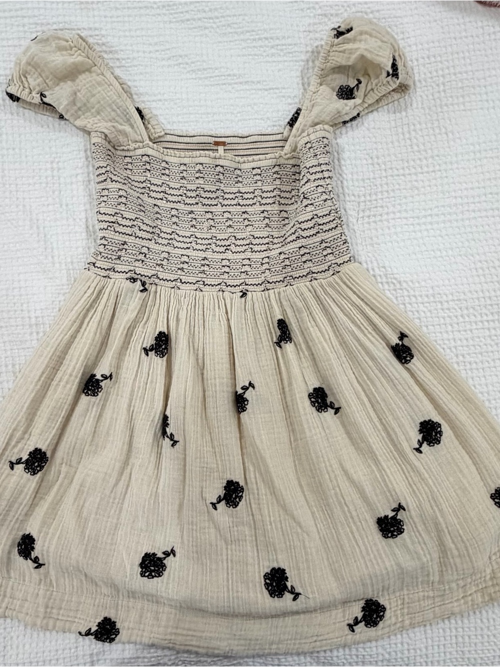 Free People Cream Embroidered Cotton Sundress